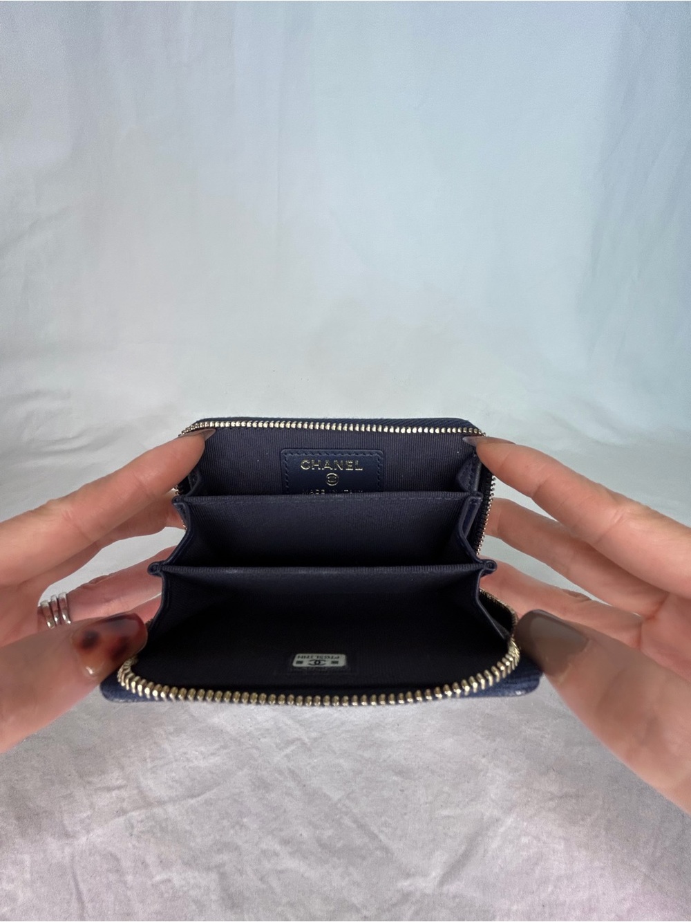 CHANEL Navy Quilted Caviar Leather Zipper Wallet  with Silver CC - Picture 7 of 11
